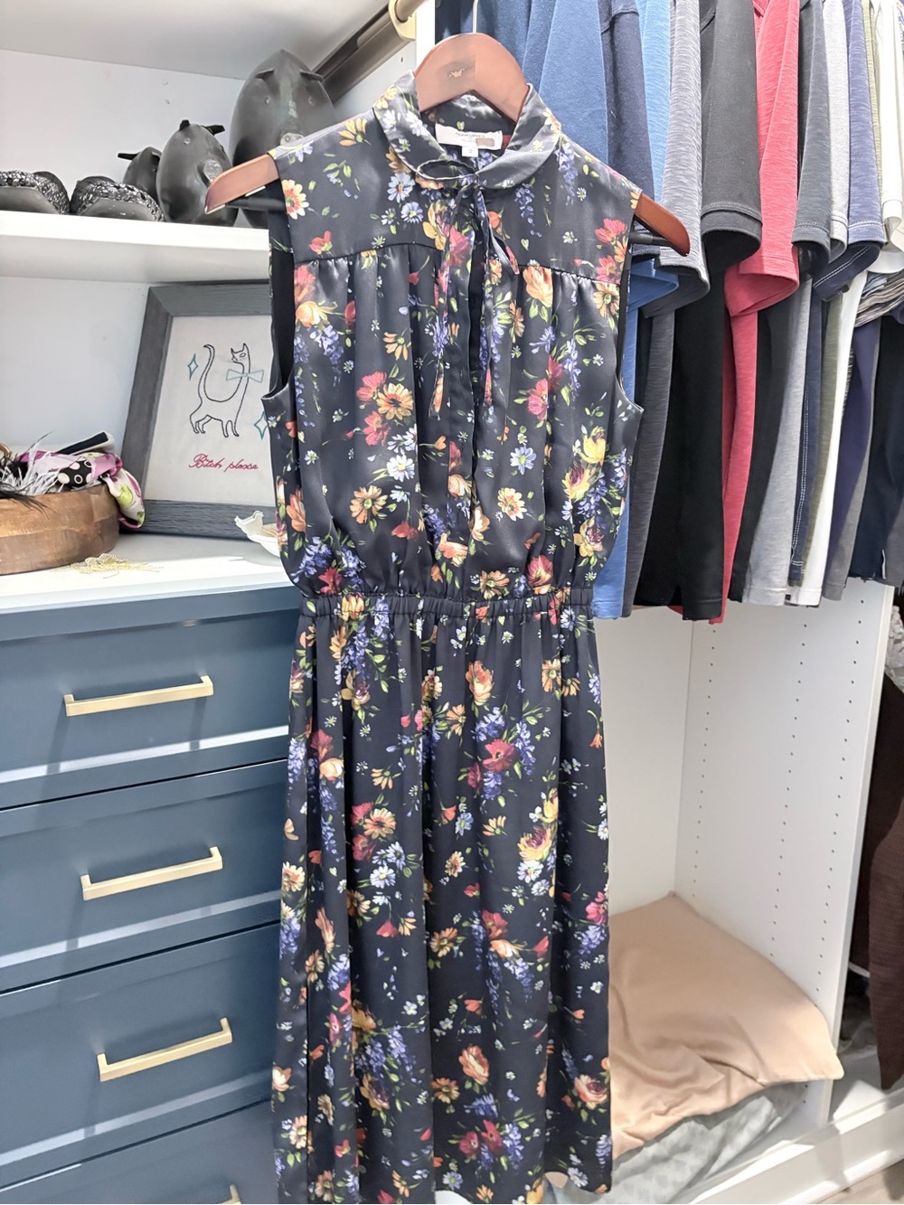 Adam Lippes Black Floral Tie-Neck Midi Dress